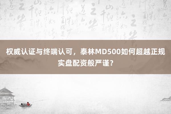 权威认证与终端认可，泰林MD500如何超越正规实盘配资般严谨？