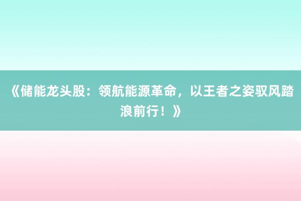 《储能龙头股：领航能源革命，以王者之姿驭风踏浪前行！》