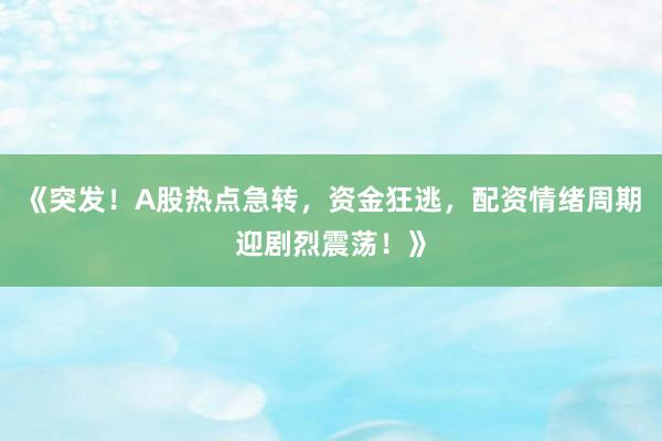 《突发！A股热点急转，资金狂逃，配资情绪周期迎剧烈震荡！》