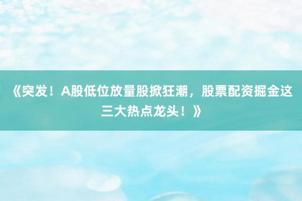 《突发！A股低位放量股掀狂潮，股票配资掘金这三大热点龙头！》