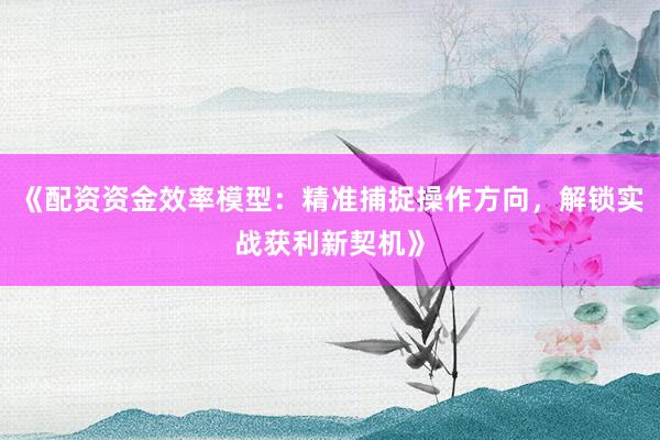 《配资资金效率模型：精准捕捉操作方向，解锁实战获利新契机》