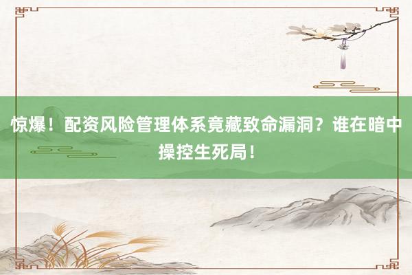 惊爆！配资风险管理体系竟藏致命漏洞？谁在暗中操控生死局！