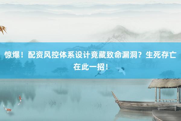 惊爆!配资风控体系设计竟藏致命漏洞?生死存亡在此一招!