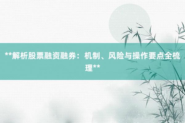 **解析股票融资融券：机制、风险与操作要点全梳理**