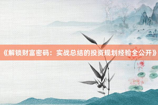 《解锁财富密码：实战总结的投资规划经验全公开》
