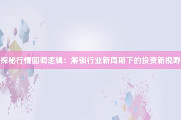 探秘行情回调逻辑：解锁行业新周期下的投资新视野