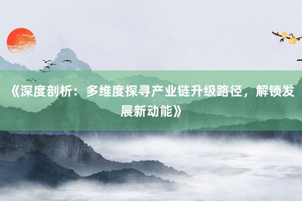 《深度剖析：多维度探寻产业链升级路径，解锁发展新动能》